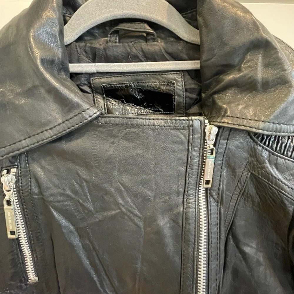 River Island 100% REAL LEATHER Quilted Moto Jacket - Black - Size UK 10 / US 6 - Picture 2 of 10